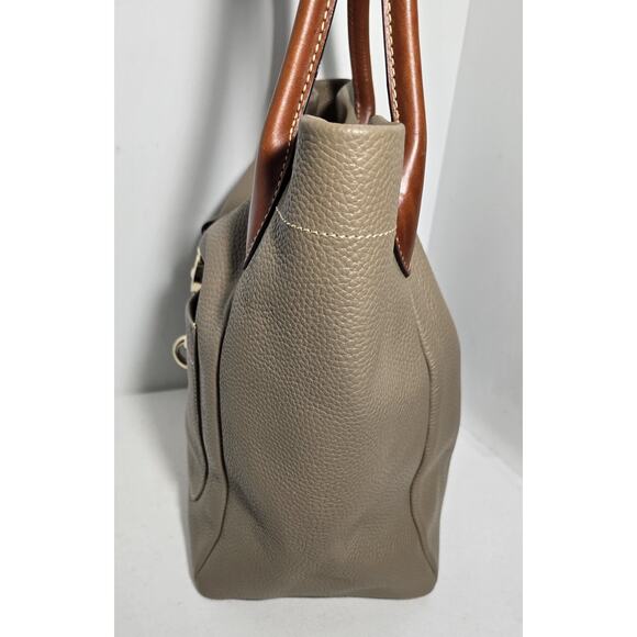 Dooney and Bourke Pebble Grain Logo Lock Tote Shoulder Purse Bag Taupe/Elephant - Picture 6 of 15